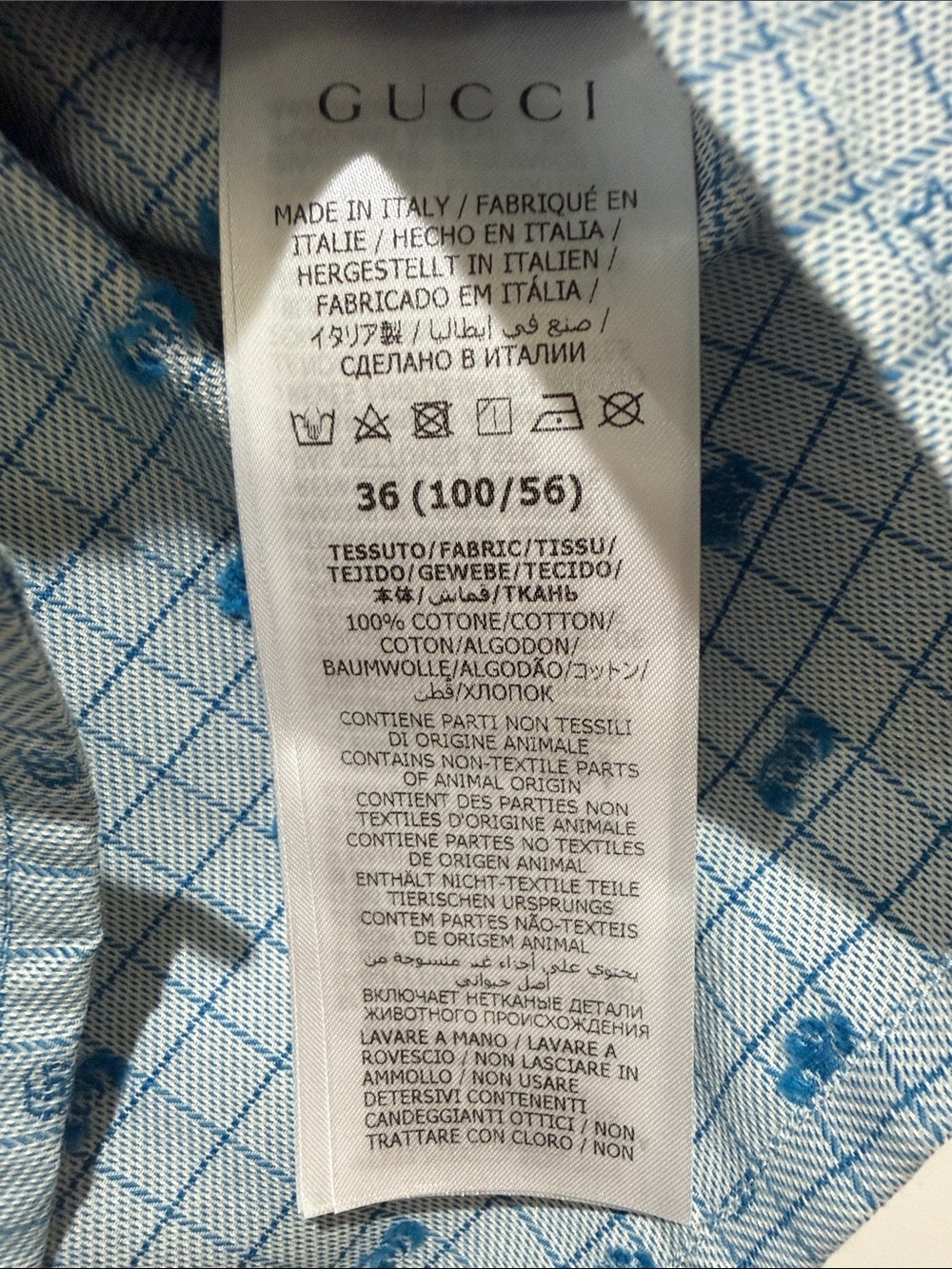 Gucci Kid's Light Blue Checked Button-Down Shirt with Subtle Logo Size 36 - Picture 8 of 8